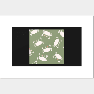 Ocean Crabs in leaf green and off white Posters and Art